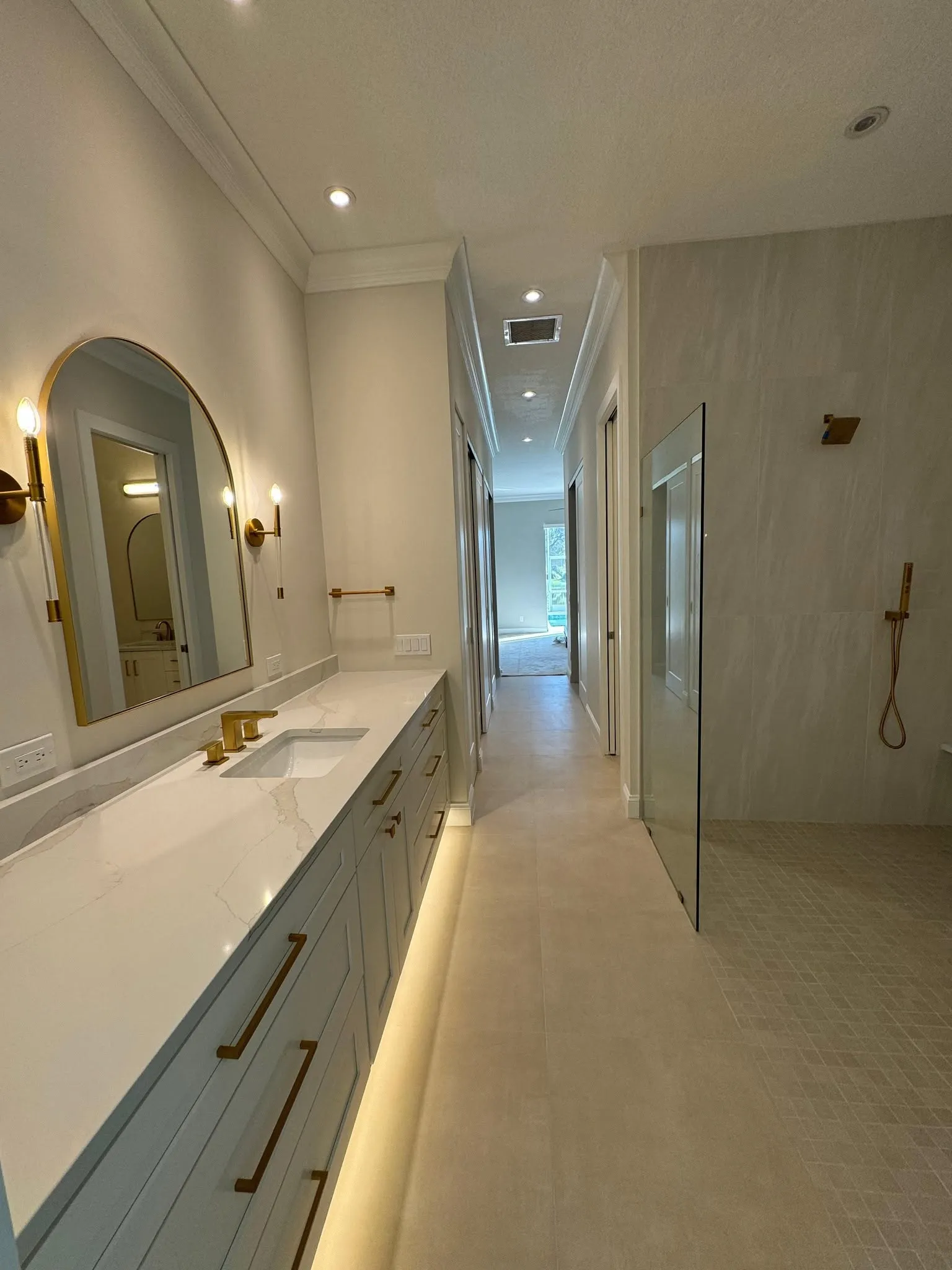 Serene bathroom transformation in Island Walk Naples FL with luxury walk-in shower and custom tile work